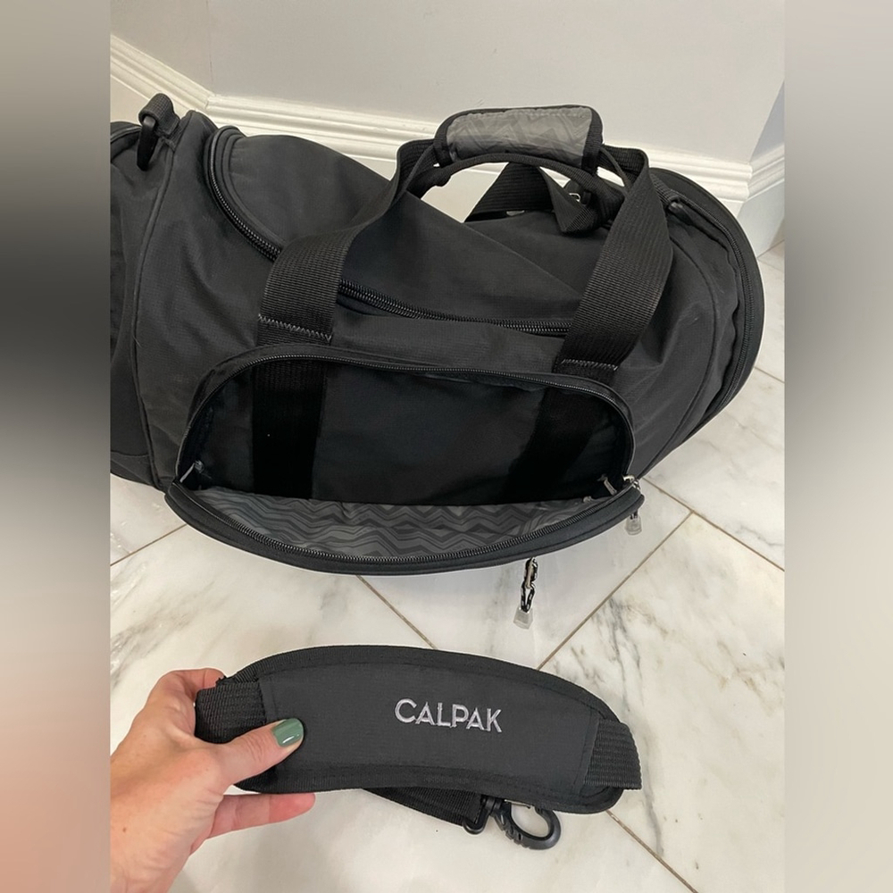 Calpak black canvas multi-pocket dual strap duffel bag travel luggage gym - Picture 9 of 11